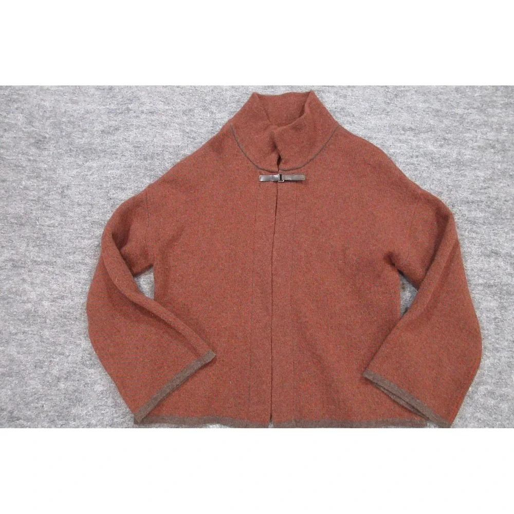 Chiaramente Cardigan Sweater Womens Large Orange Wool Blend Mock Neck Made Italy